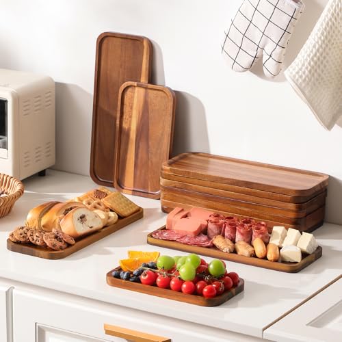 HOMKULA Solid Acacia Wood Serving Trays and Platters - Wooden Mini Charcuterie Boards, Rectangle Small Cheese Board for Food, Bathroom, Home Decor, Kitchen Counter, (14"x5.5", 1 Pack) - Image 3