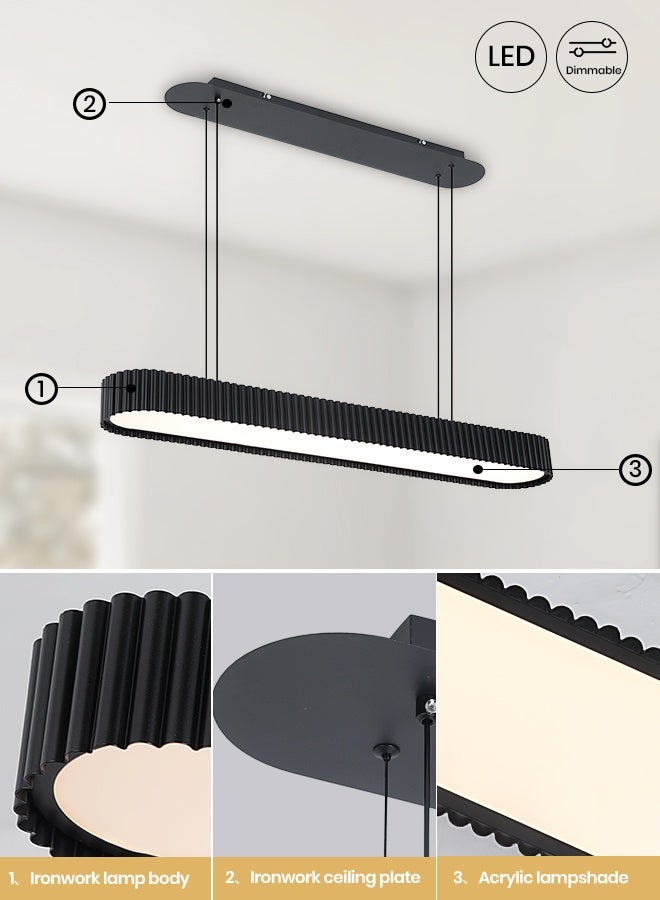 YATAI LIGHTING 100cm Modern Oval LED Chandelier, 54W Dimmable Pendant Light with Remote, Adjustable Height, 3-Color 3000K to 6000K, Black Minimalist Ceiling Fixture for Bedroom, Dining and Living Areas - Image 4