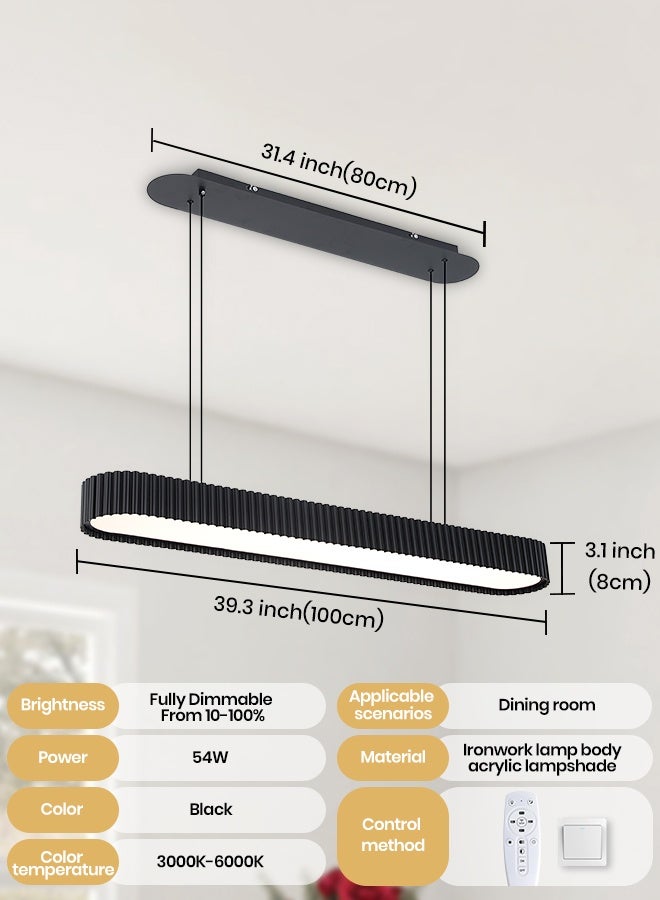 YATAI LIGHTING 100cm Modern Oval LED Chandelier, 54W Dimmable Pendant Light with Remote, Adjustable Height, 3-Color 3000K to 6000K, Black Minimalist Ceiling Fixture for Bedroom, Dining and Living Areas - Image 2