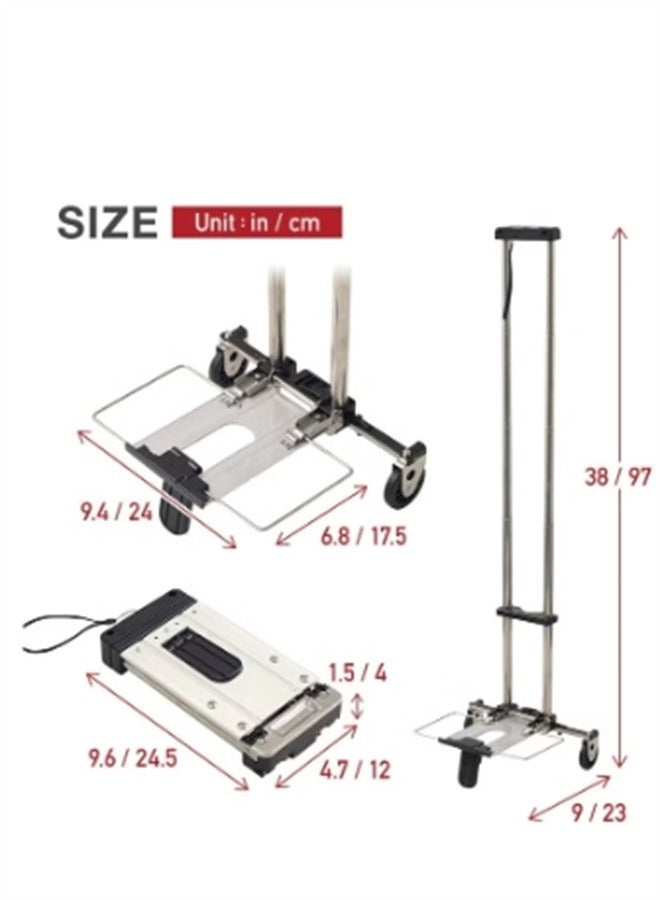 Mini Folding Hand Truck, Dolly Cart with Ropes, Luggage 2 Wheels Loadable Up to 22lbs, Compact, Lightweight for Travel/Auto/Moving/Office Use, Fits Most Backpacks - Image 4