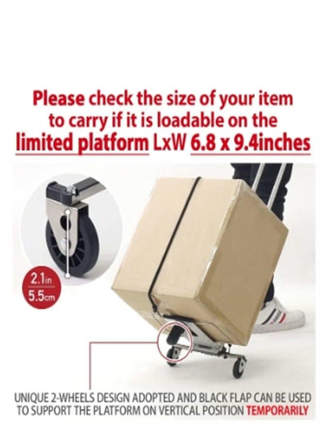 Mini Folding Hand Truck, Dolly Cart with Ropes, Luggage 2 Wheels Loadable Up to 22lbs, Compact, Lightweight for Travel/Auto/Moving/Office Use, Fits Most Backpacks - Image 3