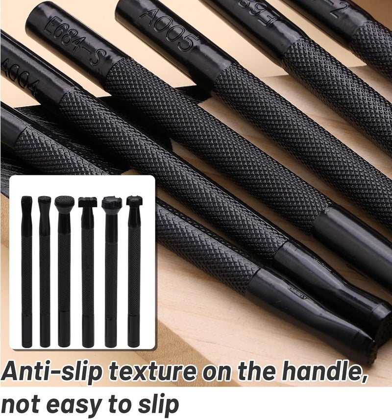 QMNNMA 6 PCS Leather Stamping Tools, Different Shape Saddle Making Stamp Punch Set with Bag, Carving Leather Craft Stamp Tools for Craft DIY Working - Image 4