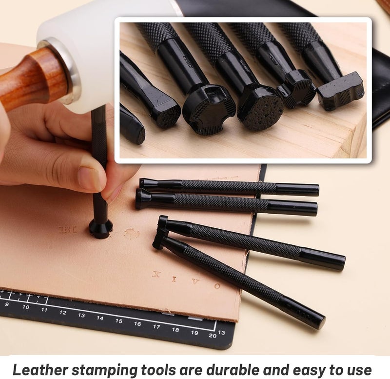 QMNNMA 6 PCS Leather Stamping Tools, Different Shape Saddle Making Stamp Punch Set with Bag, Carving Leather Craft Stamp Tools for Craft DIY Working - Image 5