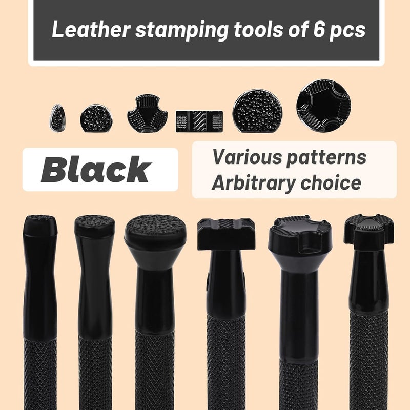 QMNNMA 6 PCS Leather Stamping Tools, Different Shape Saddle Making Stamp Punch Set with Bag, Carving Leather Craft Stamp Tools for Craft DIY Working - Image 3