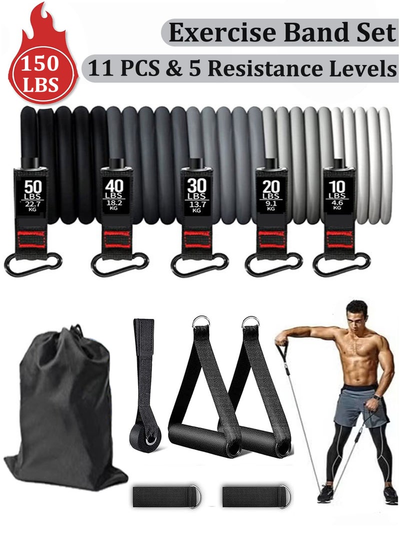 YIM-VIBEHAUS 150 lbs Resistance Bands Set with Handles Exercise Bands for Women and Men with Door Anchor, Foot Straps, Carry Bag, Workout Bands for Arm Training, Heavy Resistance Training, Body Shape ,Yoga, Gradient Gray - Image 1