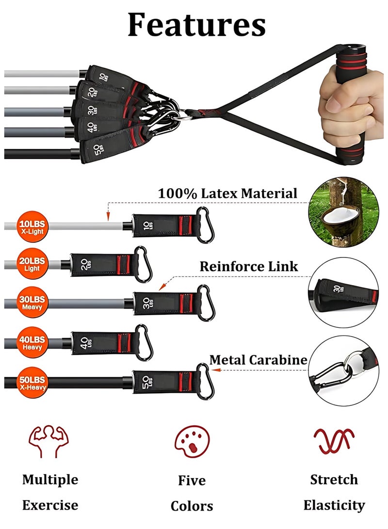 YIM-VIBEHAUS 150 lbs Resistance Bands Set with Handles Exercise Bands for Women and Men with Door Anchor, Foot Straps, Carry Bag, Workout Bands for Arm Training, Heavy Resistance Training, Body Shape ,Yoga, Gradient Gray - Image 3