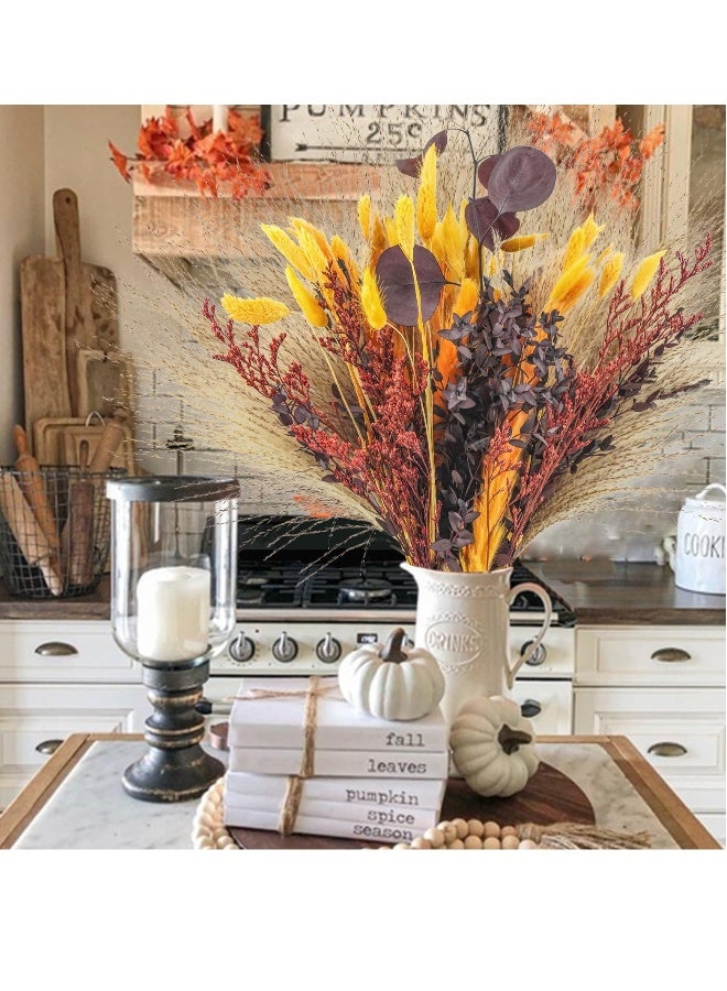 باقة من أعشاب البامباس المجففة لخشب الخريف، ذيول الأرنب البرتقالية الطبيعية والزهور المجففة للفازات، تنسيق زهور زفاف بوهو الخريف، زينة مركز الطاولة لخريف مميز - Image 2