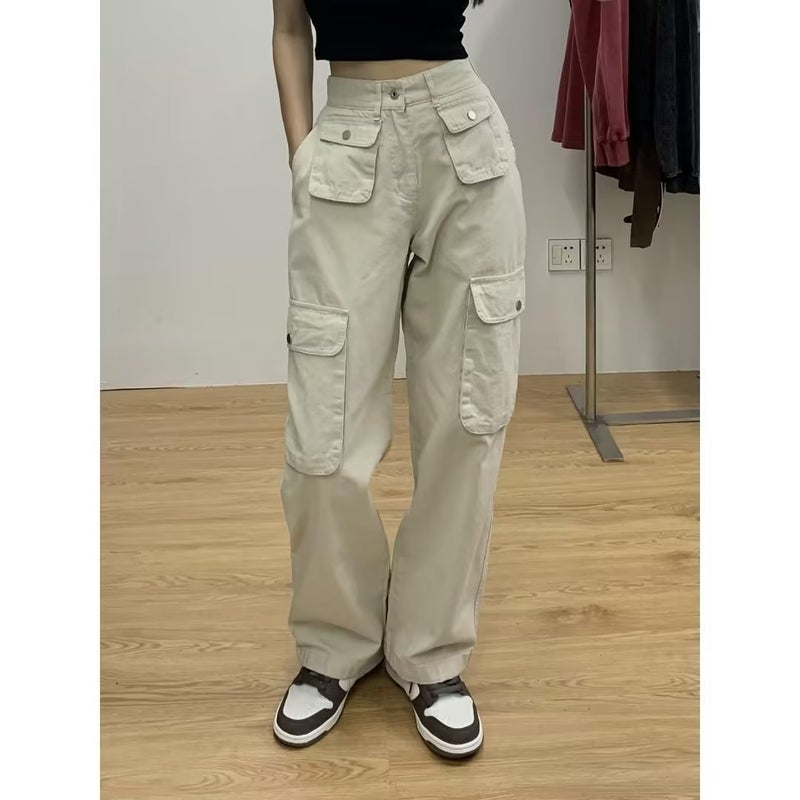 Overalls Spring and Autumn Womens Straight Barrel 2023 New High Waist Loose Drawstring Wide Leg Plus Trousers Design Sense Real Price Brown - Image 3