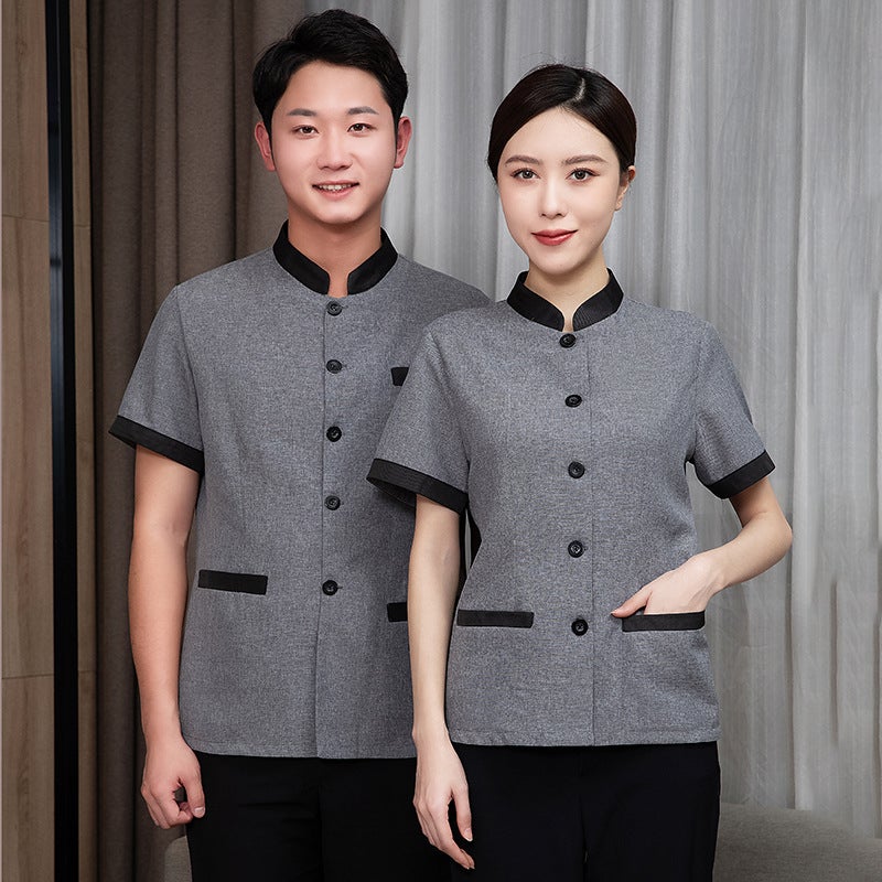 Cleaning Work Clothes Summer Property Cleaning Clothes Short Sleeve suit Hotel Cleaner Auntie Cleaner Work Clothes Female men's gray  - Image 1