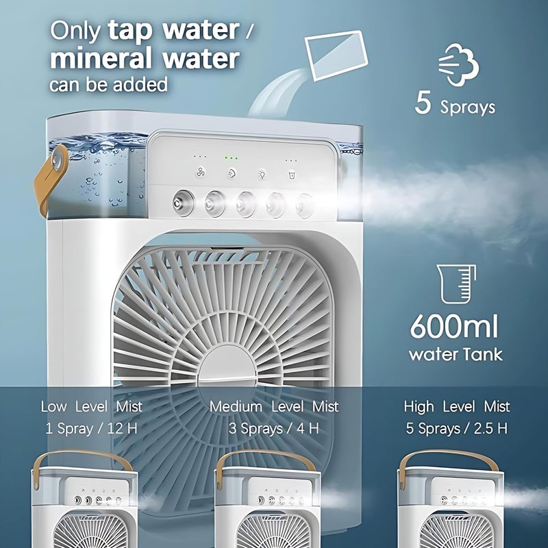 Biki Portable Air Conditioner Fan | Mini Cooler | Evaporative Air Cooler | Mini Humidifier Misting Fan with 7 Colors LED Light 1/2/3 H Timer | 3 Wind Speed and 3 Spray Modes for Office,Home,Outdoor White - Image 4