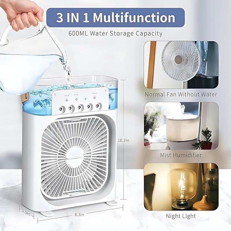 Biki Portable Air Conditioner Fan | Mini Cooler | Evaporative Air Cooler | Mini Humidifier Misting Fan with 7 Colors LED Light 1/2/3 H Timer | 3 Wind Speed and 3 Spray Modes for Office,Home,Outdoor White - Image 2