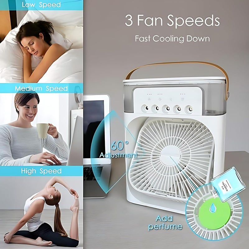 Biki Portable Air Conditioner Fan | Mini Cooler | Evaporative Air Cooler | Mini Humidifier Misting Fan with 7 Colors LED Light 1/2/3 H Timer | 3 Wind Speed and 3 Spray Modes for Office,Home,Outdoor White - Image 3