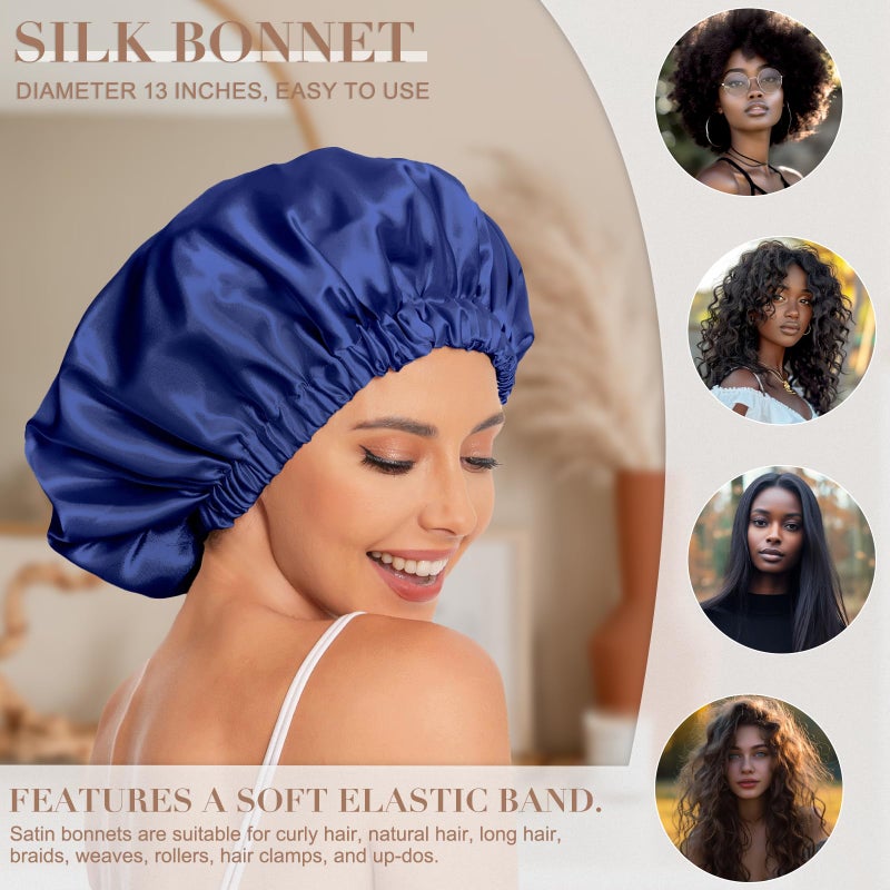 Edoneery Satin Bonnet Silk Bonnet Hair Bonnet for Sleeping-Slouchy Beanie Hat Satin Sleep Cap for Women's Natural & Curly Hair(Navy) - Image 3