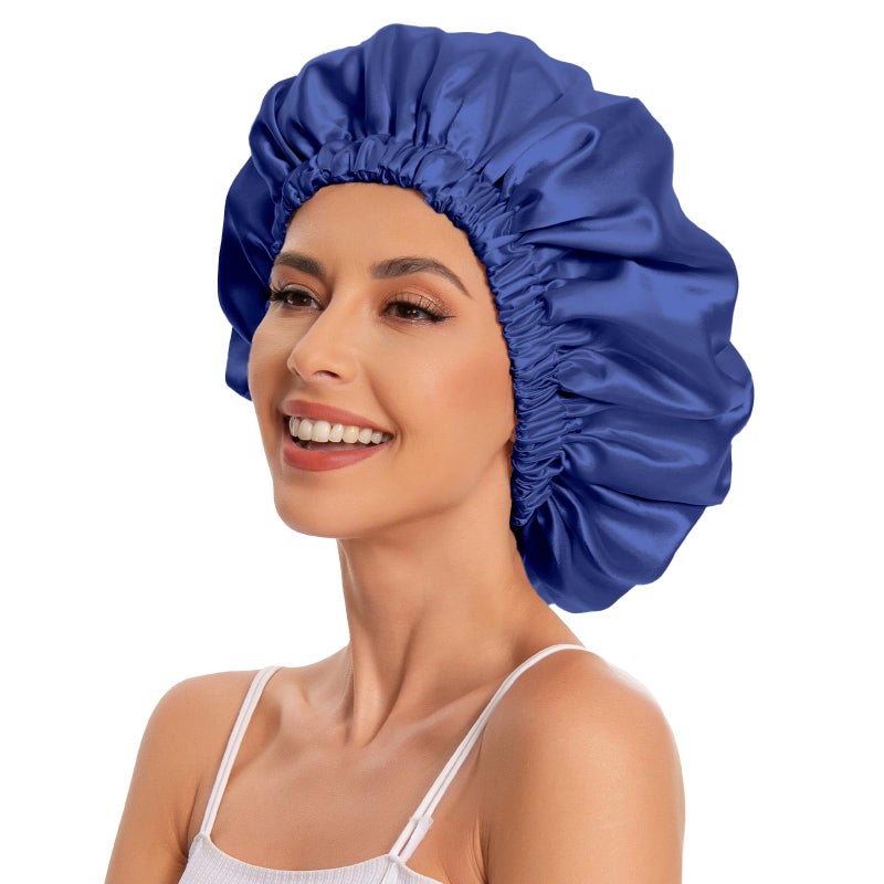 Edoneery Satin Bonnet Silk Bonnet Hair Bonnet for Sleeping-Slouchy Beanie Hat Satin Sleep Cap for Women's Natural & Curly Hair(Navy) - Image 4