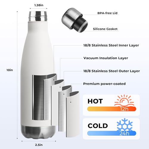 MEWAY 17oz Sport Water Bottle 12 Pack Vacuum Insulated Stainless Steel Leak-Proof Double Wall Cola Shape Water Bottle,Keep Drinks Hot & Cold (White,12 Pack) - Image 2