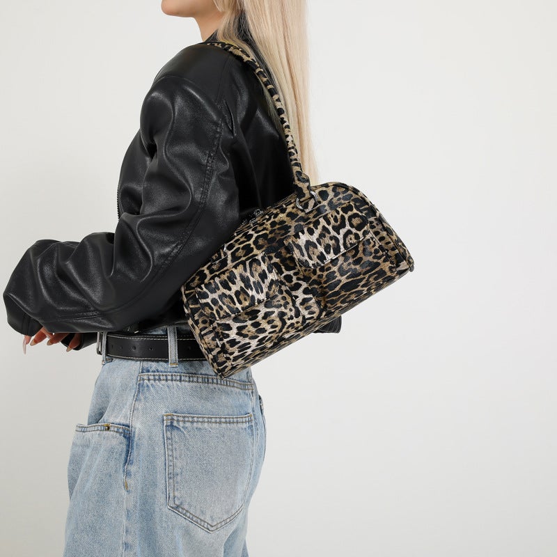 2024 Leopard Print Portable Pillow Bag Autumn New Large Capacity Bag Fashion Commuting Shoulder Bag - Image 4