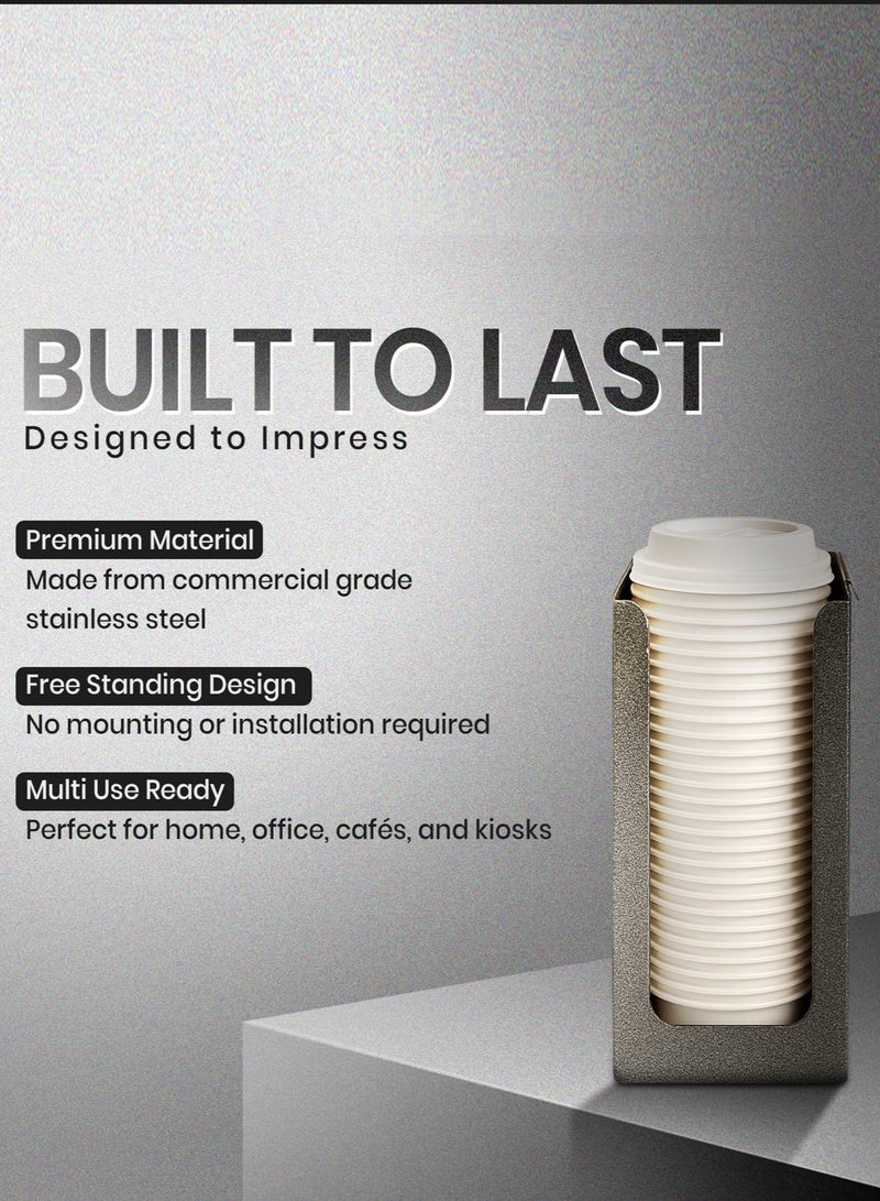Rattleware Cup and Lid Organizer for Home, Office, and Commercial Use - 4″ x 4″ x 7.5″, Durable Stainless Steel, Plastic Cup Holder, Disposable Coffee Cup Holder, Office Coffee Cup Holder - Image 2
