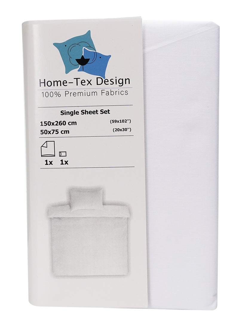 Home-Tex Design طقم ملاءات مسطحة من هومتكس ديزاين مكون من قطعتين، لون أبيض - ملاءة مسطحة واحدة (150×260 سم) + غطاء وسادة واحد (50×75 سم) - Image 2