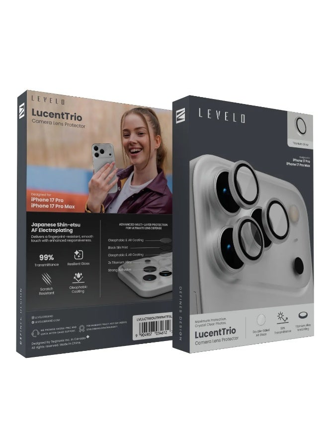 ليفيلو واقي عدسة iPhone 17 Pro / ProMax / مقاوم للخدش / واقي عدسة Lucent Duo مع نفاذية 99% / واقي عدسة مع 2x سبائك تيتانيوم - فضي تيتانيوم - Image 5