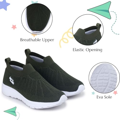 TRASE Sports Slip-On Shoes for Kids | Knitted Upper Lightweight Footwear for Boys & Girls | Comfortable EVA Sole and Breathable Shoes for Walking & Play (Olive, 1 UK) - Image 2