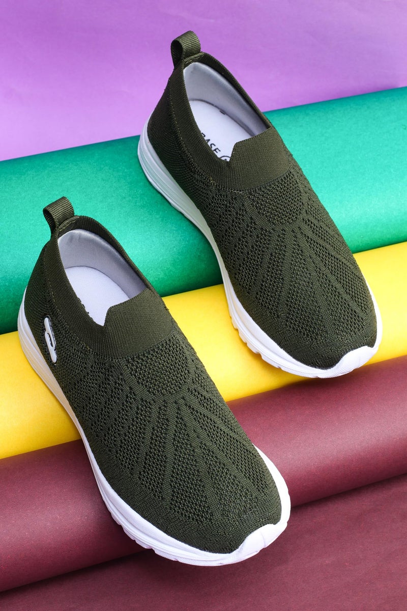 TRASE Sports Slip-On Shoes for Kids | Knitted Upper Lightweight Footwear for Boys & Girls | Comfortable EVA Sole and Breathable Shoes for Walking & Play (Olive, 1 UK) - Image 5