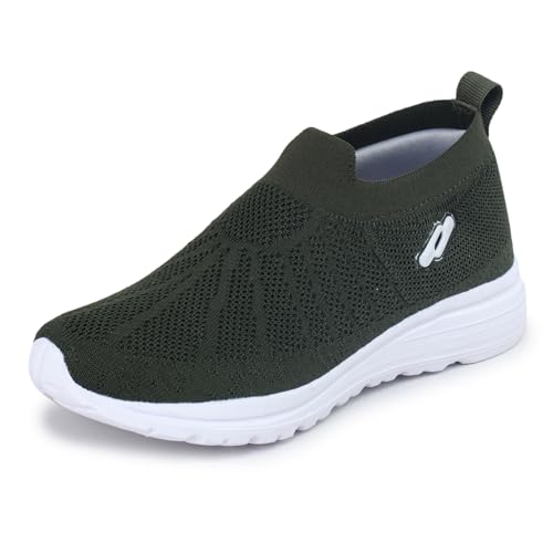 TRASE Sports Slip-On Shoes for Kids | Knitted Upper Lightweight Footwear for Boys & Girls | Comfortable EVA Sole and Breathable Shoes for Walking & Play (Olive, 1 UK) - Image 1