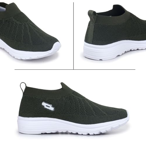 TRASE Sports Slip-On Shoes for Kids | Knitted Upper Lightweight Footwear for Boys & Girls | Comfortable EVA Sole and Breathable Shoes for Walking & Play (Olive, 1 UK) - Image 4