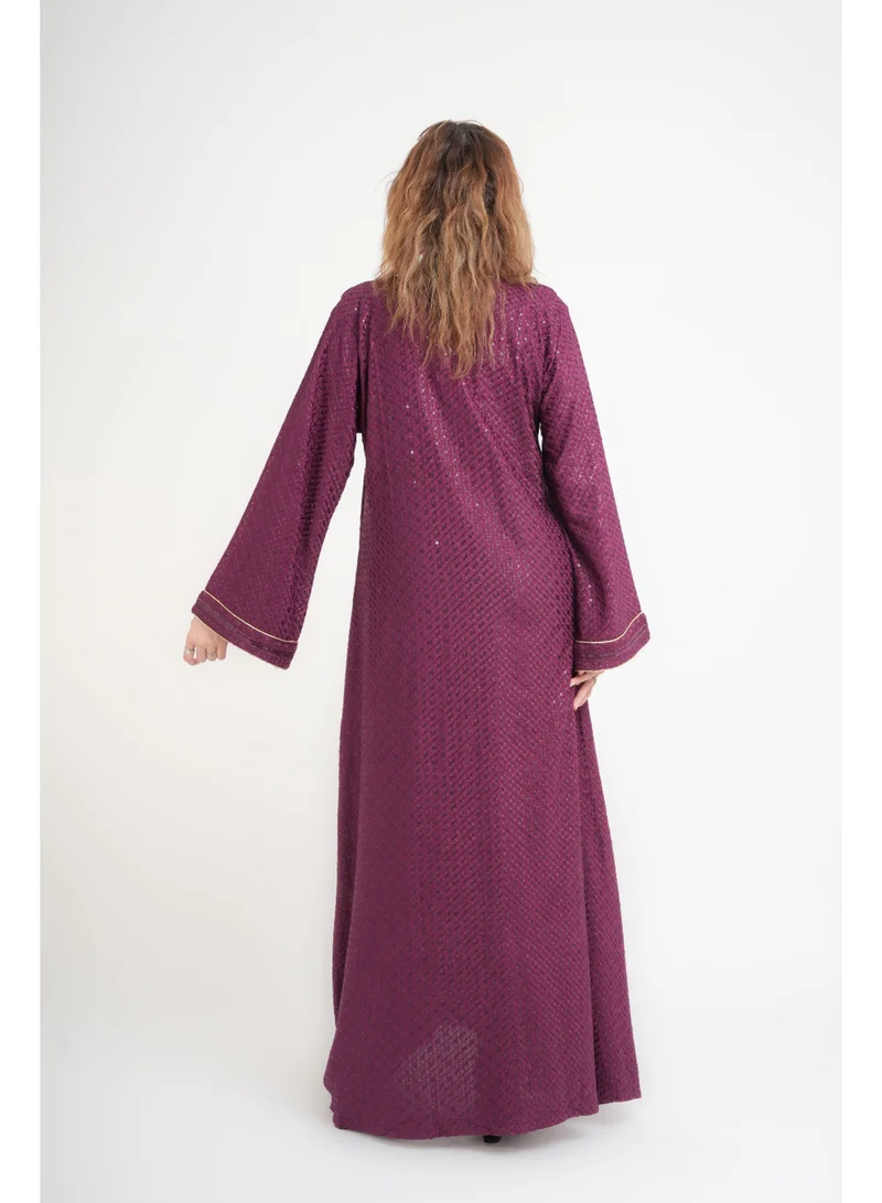 IKKXA Dazzling Charm Embroidered Jalabiya IN109 Purple