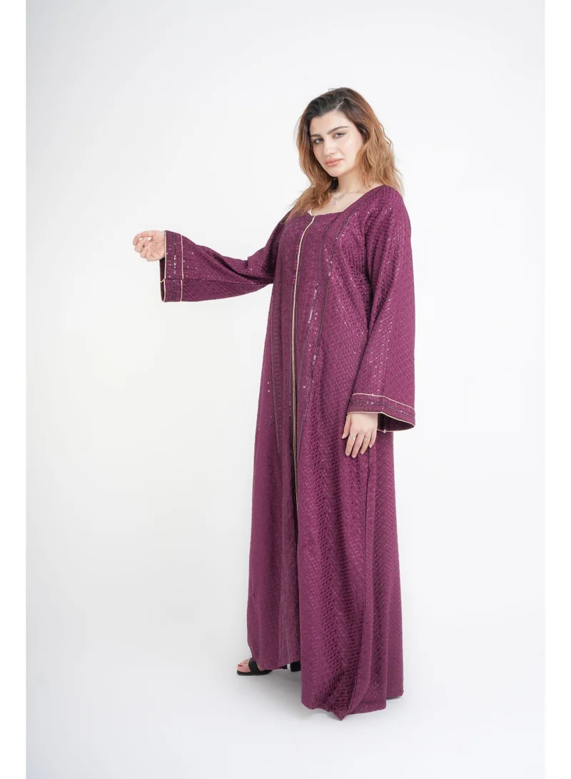 IKKXA Dazzling Charm Embroidered Jalabiya IN109 Purple
