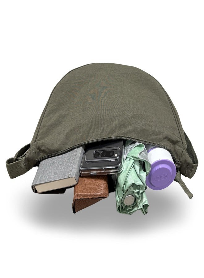 GUKA Crescent Half-Moon Crossbody Sling Bag, Beige Canvas Fabric, Adjustable Strap, Zip Compartment, 33x19x10 cm (Green) - Image 5