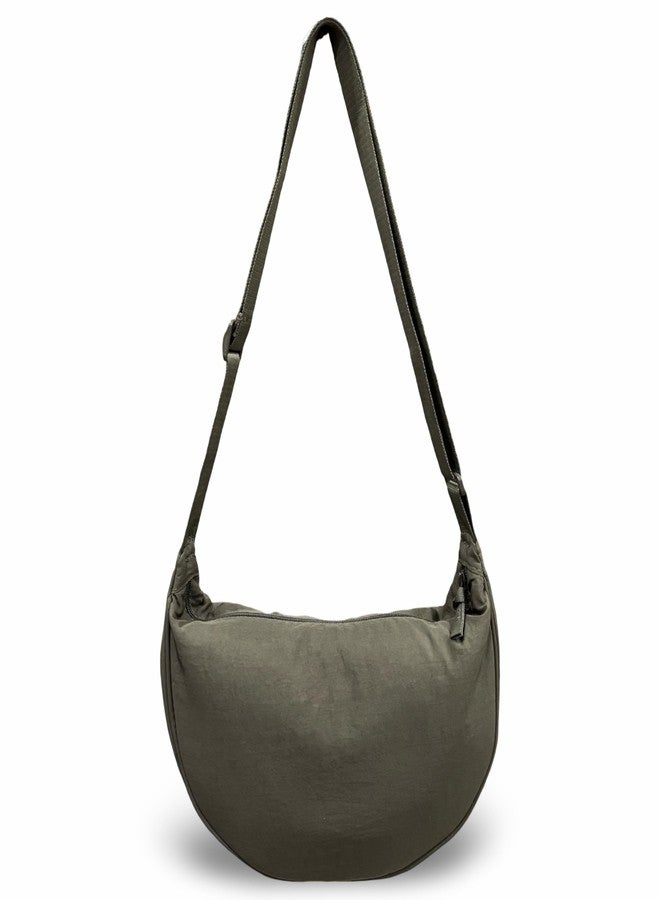GUKA Crescent Half-Moon Crossbody Sling Bag, Beige Canvas Fabric, Adjustable Strap, Zip Compartment, 33x19x10 cm (Green) - Image 4