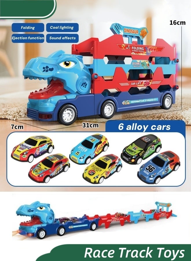 Racing Track Car Toy Playset,Catapult Dinosaur Car,Race Car Toy Set For Kids,Foldable Car Race Track,Car Toys With Tracks Accessories For Toddlers 3+,Educational Toy For Boys & Girls,Birthday Party Gift,Toys Gifts For 3+ Year Old(Blue Dinosaur) - Image 1