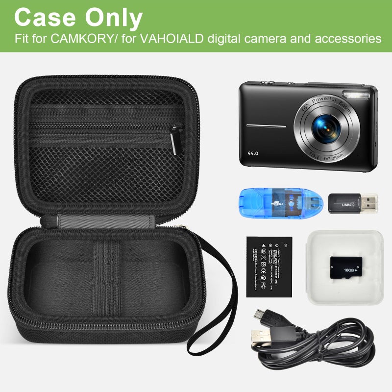 ALKOO Digital Camera Case Compatible with VAHOIALD FHD 1080P/ for CAMKORY Digital Point and Shoot/for KODAK PIXPRO FZ45-BK 16MP Vlogging/for IWEUKJLO/for Nsoela, Holder for SD Card More- Black (Box Only) - Image 2