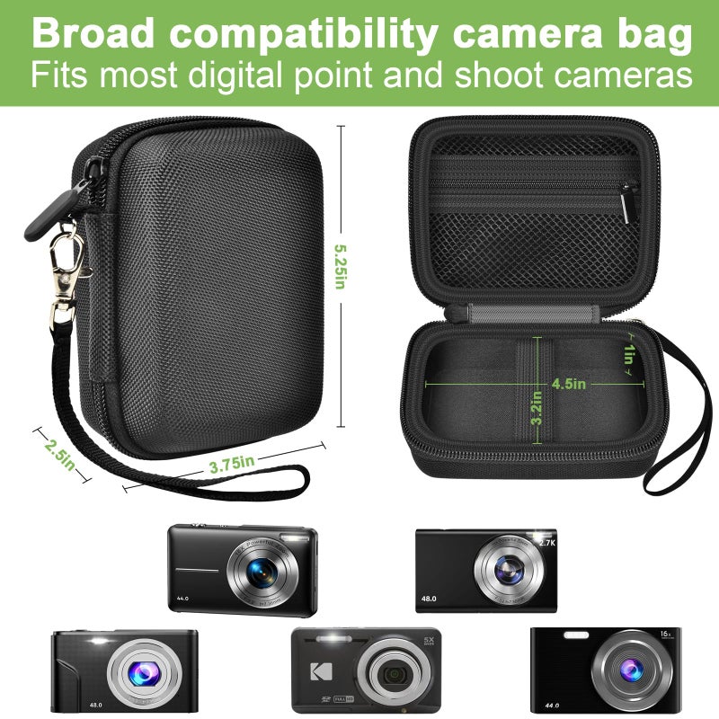 ALKOO Digital Camera Case Compatible with VAHOIALD FHD 1080P/ for CAMKORY Digital Point and Shoot/for KODAK PIXPRO FZ45-BK 16MP Vlogging/for IWEUKJLO/for Nsoela, Holder for SD Card More- Black (Box Only) - Image 3