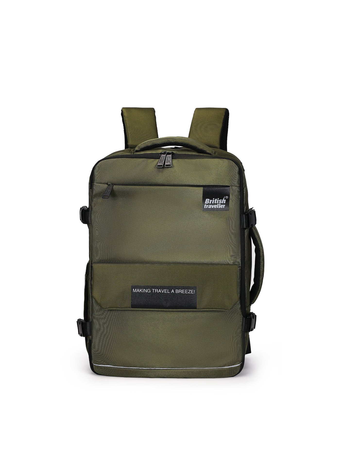 British Traveller BACK PACK ATHLETIC | 17-Inch PaddedLaptop Compartment | Water-Resistant, Tear-Resistant Travel & School Bag with 9 Pockets and Reflective Strip | Lightweight Business & Outdoor Backpack - Dark Green
