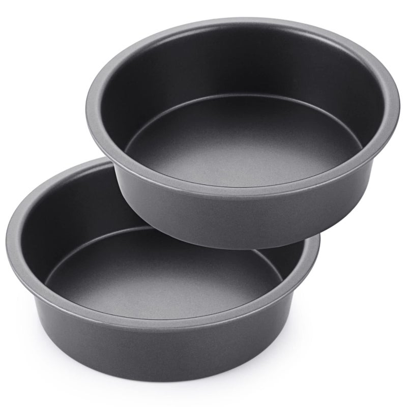 HONGBAKE Round Cake Baking Pan 8 Inch Shallow Cookie Pans Layer Cake Pans with Wider Grips Nonstick Circle Pizza Tin Huty Duty Dishwasher Safe 2 Pieces Grey