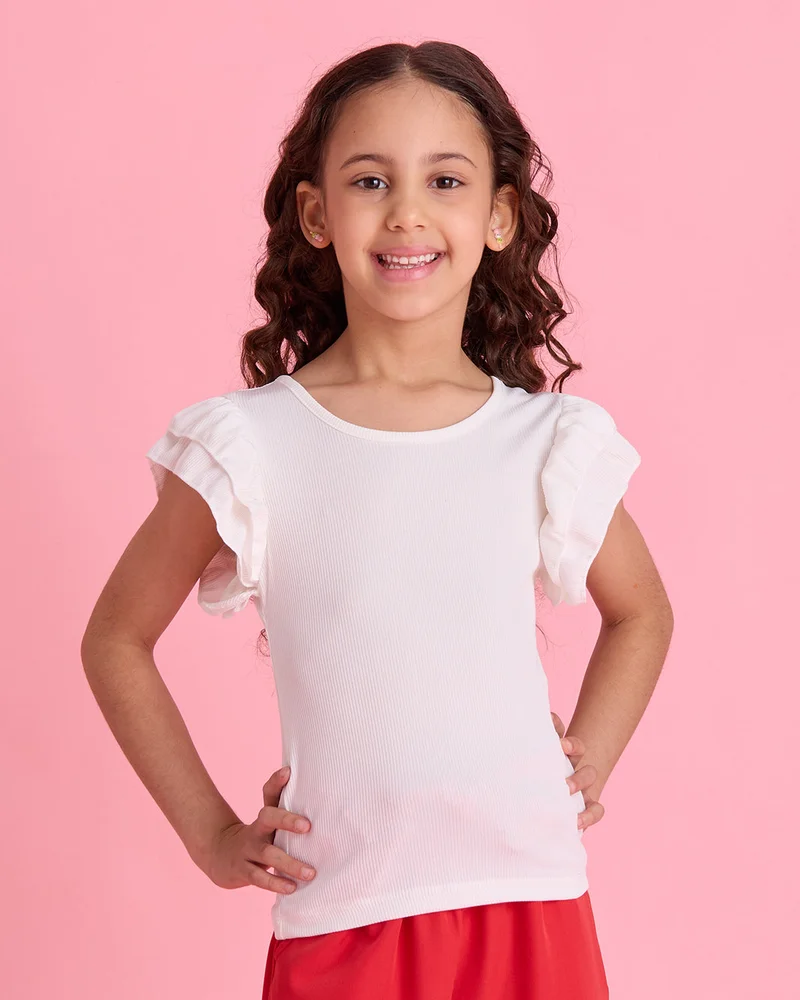 ردتاغ Girls White and Red And Top And Short Casual Set