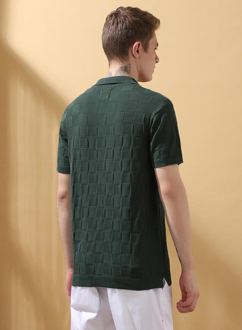 Dennis Lingo Men's Green 100% Cotton Textured Regular Fit T-Shirt  - Image 3