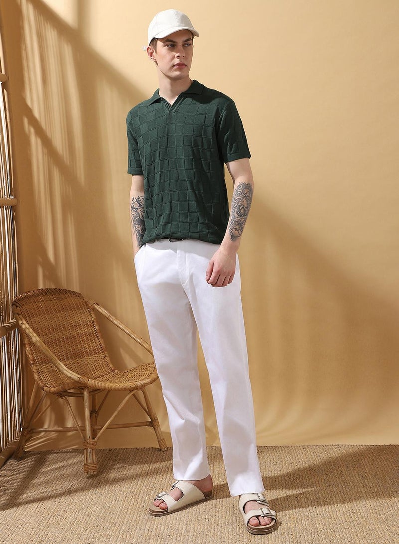 Dennis Lingo Men's Green 100% Cotton Textured Regular Fit T-Shirt  - Image 5