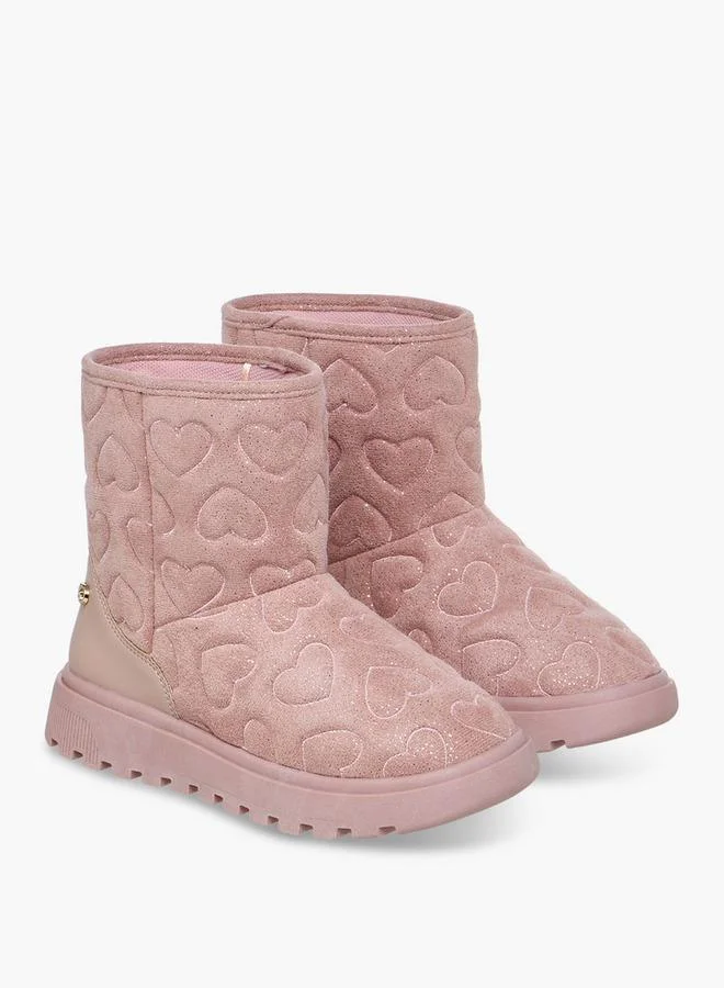 Celeste Girls' Heart Embossed Slip-On Ankle Boots
