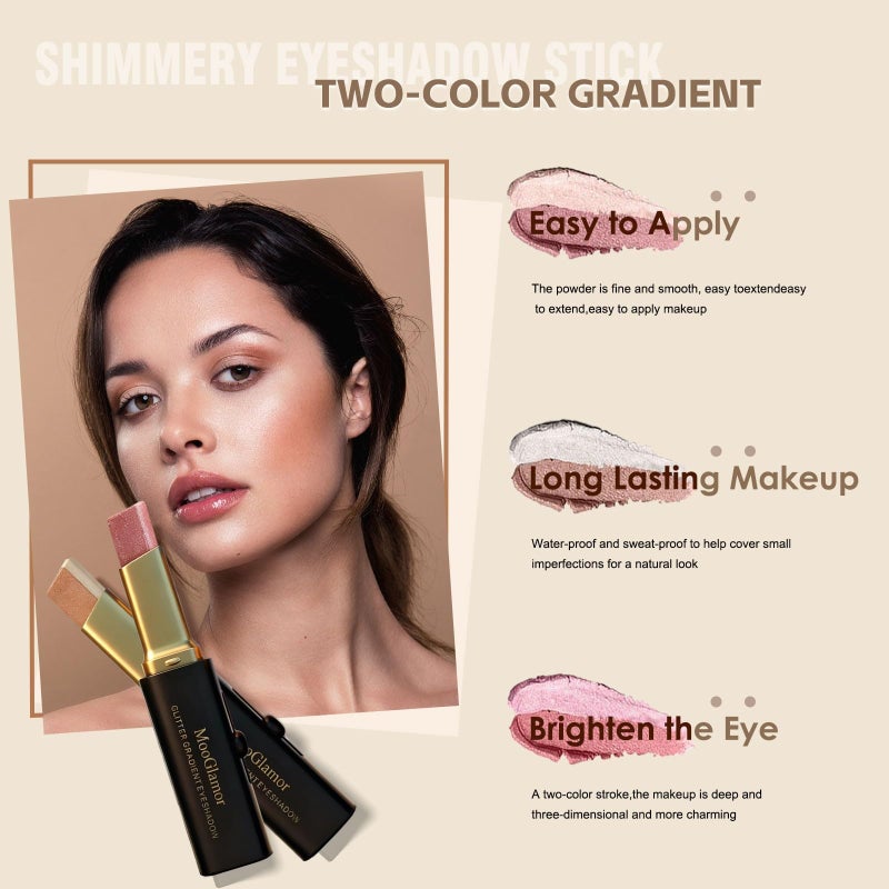 MooGlamor 6 Pcs Glitter Eye Shadow Stick Shimmer Eye Shadow Set with Two-Color Gradient and Waterproof Eyeshadow Pen for Long Lasting Eye Makeup Gift - Image 2