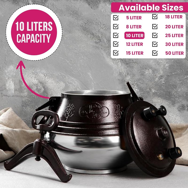 AsolBD Afghan Pressure Cooker Heavy Duty Dual Handles Cookware for Camping, Kitchenware Cooking Made Easy and Faster, Multi-functional Usage (10 LITERS) - Image 2