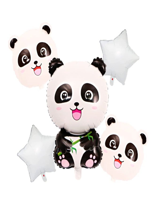 FI - FLICK IN 5 pcs Happy Birthday Panda Theme Decoration Face Foil Star Panda Foil Balloons for Birthday Decoration Items (Pack of 5,Black & White) - Image 1