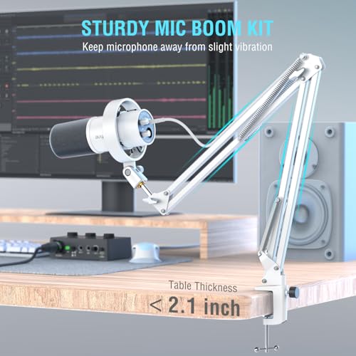 FIFINE Dynamic Microphone with Boom Arm Studio Vocal XLR Microphone Podcast USB Mic Kit for PC with Mute Button Volume Knob Headphone Jack for Streaming RecordingAmpliTank K688CT White - Image 3