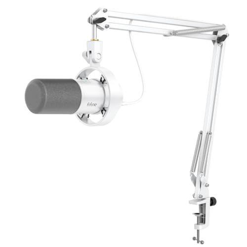 FIFINE Dynamic Microphone with Boom Arm Studio Vocal XLR Microphone Podcast USB Mic Kit for PC with Mute Button Volume Knob Headphone Jack for Streaming RecordingAmpliTank K688CT White - Image 1
