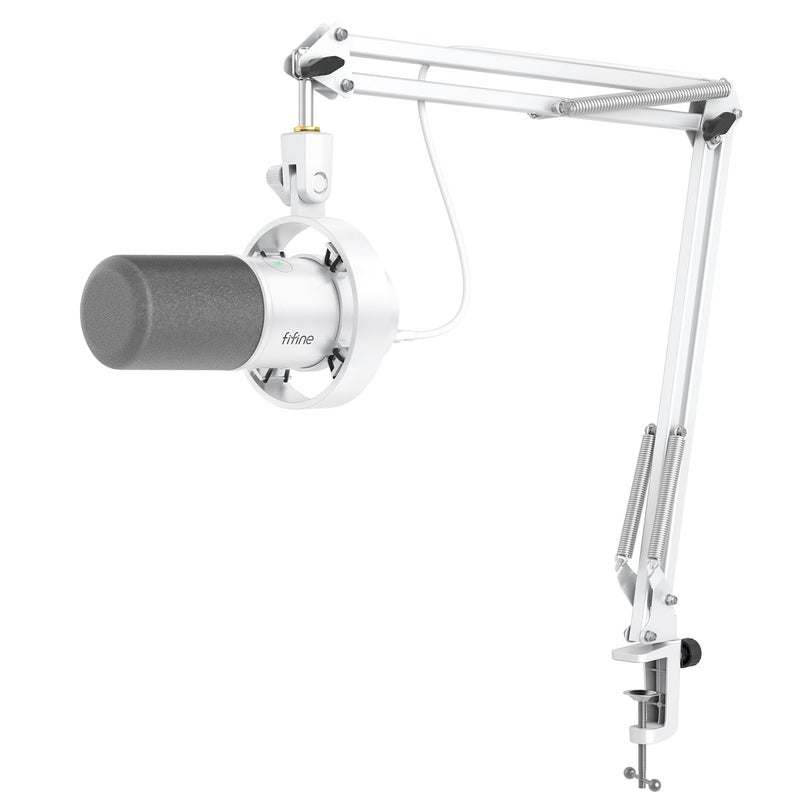 FIFINE Dynamic Microphone with Boom Arm Studio Vocal XLR Microphone Podcast USB Mic Kit for PC with Mute Button Volume Knob Headphone Jack for Streaming RecordingAmpliTank K688CT White - Image 2