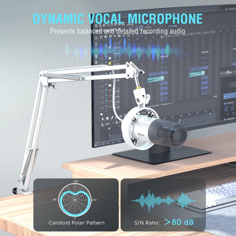 FIFINE K688CT Dynamic Microphone with Boom Arm - USB/XLR Podcast Mic Kit for Streaming and Recording - Image 3