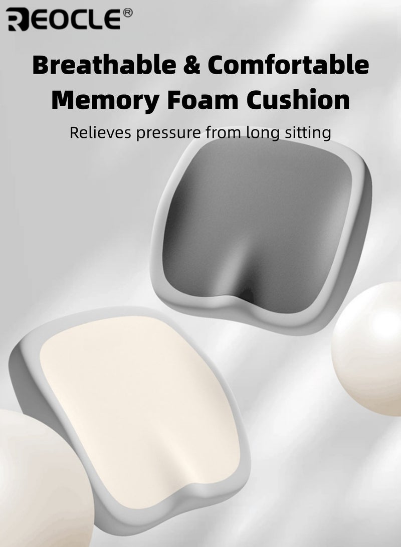 ريوكل وسادة كرسي مكتب مريحة، مصنوعة من إسفنج ميموري فوم يدوم 10 ساعات، مع دعم قطني قابل للتعديل. وسادة مقعد مريحة محمولة مع دعم معزز للورك والخصر، وقاعدة مانعة للانزلاق، مناسبة للمنزل والسيارة والمكتب. - Image 2