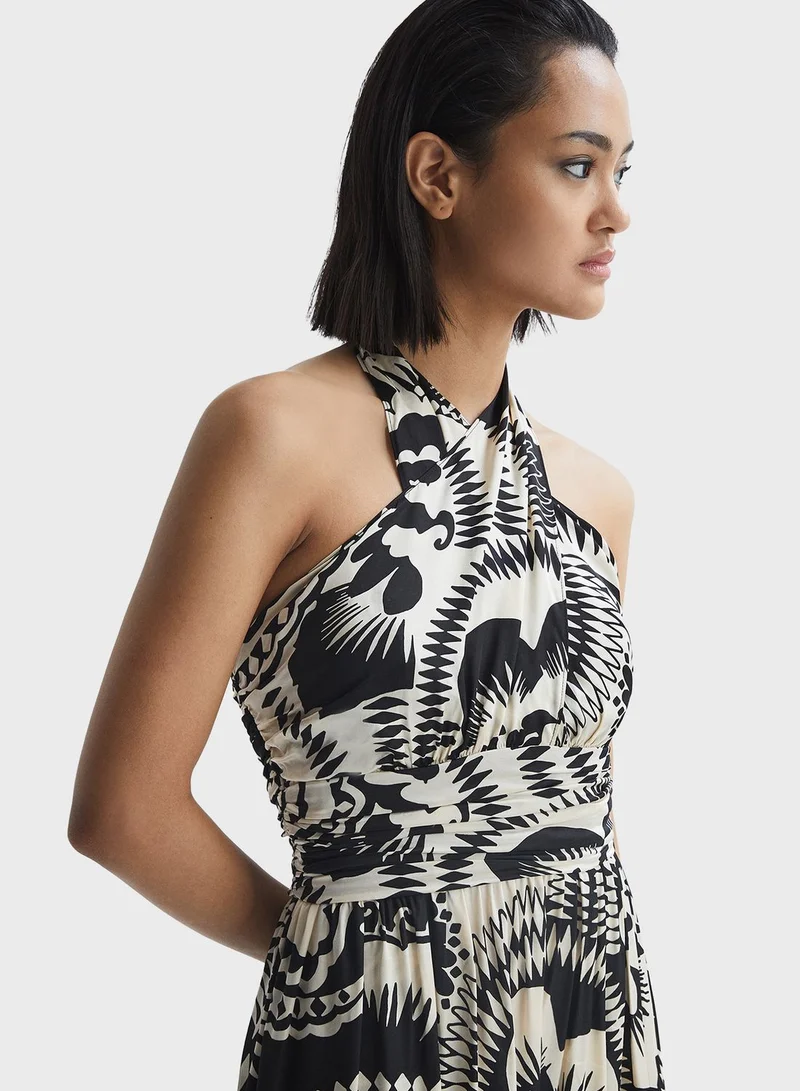 REISS Printed Halter Maxi Dress