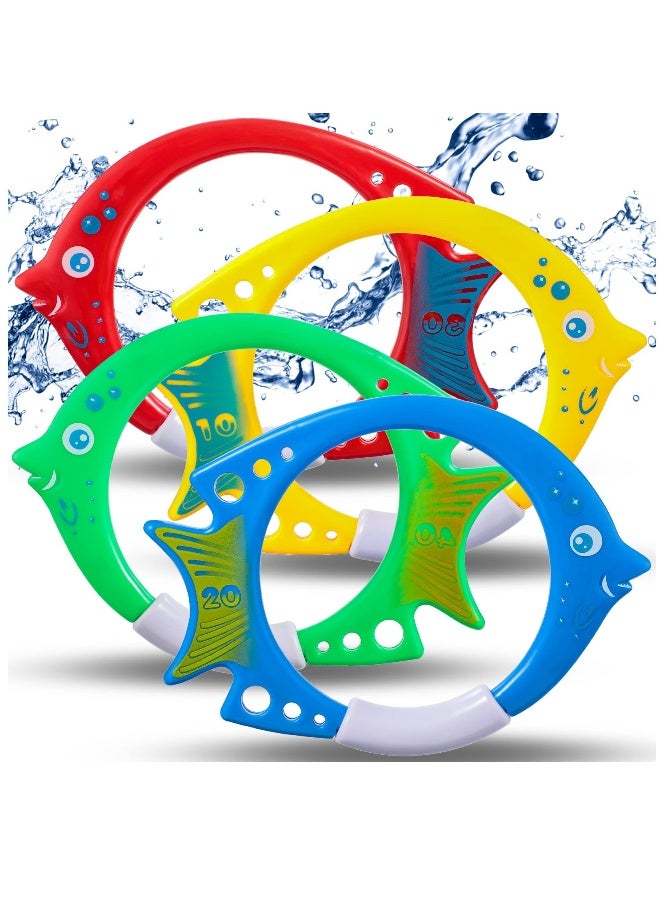Pool Diving Toys, Kids Swimming Pool Toys Plastic Fish Shaped Diving Rings Easy Retrieval Sinking Colorful Diving Rings, Swimming Training Practice Accessories (4 Pack) - Image 1